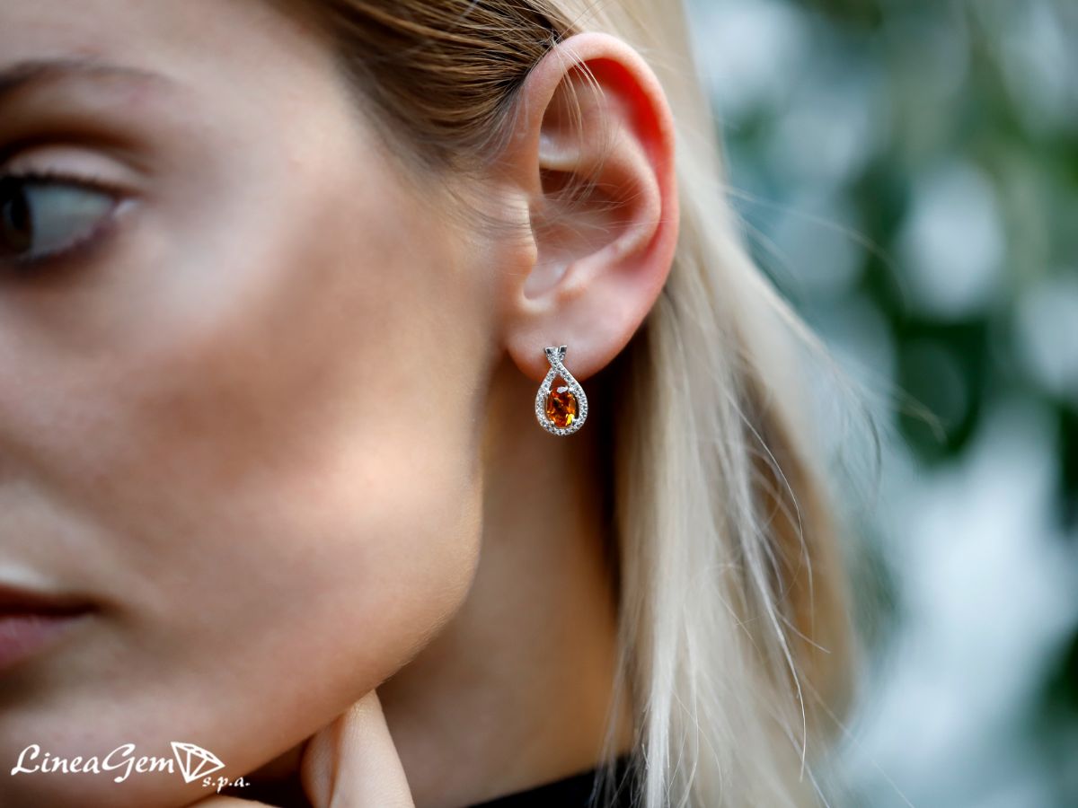 Earring in silver with citrine quartz and colorless topaz